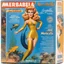 Placeholder: A photograph of a pristine action figure encased in its packaging, evoking a sense of collectible wonder, styled after a vintage toy advertisement. The box prominently displays "Merbarella" in bold, stylized lettering, with the action figure inside clearly resembling youthful Jane Fonda as Barbarella the mermaid, possessing his iconic sci-fi features and her fish tail: her long red curly hair, she wears her iconic silver bikini, in the box: a trident and an aquarium
