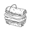 Placeholder: Coloring page for toodlers, with a sandwich, very Bold outlines and white background, minimum amount of details, very simple, very thick outlines