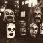 Placeholder: Creepy photo, folk town strange masks, alien