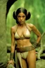 Placeholder: Rosario Dawson in princess Leia's slave costume of the Return of the Jedi, close to Jabba the Hutt.