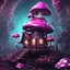 Placeholder: A funny floating mushroom house in space. neutral colors, black purple pink, Detailed gloss Painting, rich color, fantastical, intricate detail, splash screen, hyperdetailed, insane depth, concept art, 8k resolution, trending on Artstation, Unreal Engine 5, color depth, dynamic lighting, splash art, dramatic, masterpiece, excellent quality beautiful Imaginative, unique,