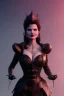 Placeholder: Geena Davis as evil queen in black leather, leather, busty, cleavage, angry, rage, stern look. character design by cory loftis, fenghua zhong, ryohei hase, ismail inceoglu and ruan jia. unreal engine 5, artistic lighting, highly detailed, photorealistic, fantasy