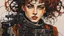 Placeholder: Egon Schiele, abstract expressionist closeup portrait painting of a Diesel Punk girl, with highly detailed hair and facial features playing a large Moog Euro rack modular synthesizer in a funky futuristic dystopian practice space, highly detailed, precisely drawn, finely lined, and boldly inked in vivid natural colors