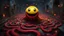 Placeholder: A full-body digital painting of a crimson Pac-Man monster with yellow eyes chasing colored ghosts in a maze, bloody messy horror, dead decaying flesh, horror, trypophobia, eerie, dark fantasy; hdr, UHD, txaa, dreamy, Anger, fire, snake eyes, goodbye, Warm lighting, rage, extreme emotion, Highly detailed, art by agnes cecile, sharp focus, sad, heartbreak, blurred reality, fading away, Tree roots as veins, broken glass, broken heart, ripped up roots, crying, dendritic, eldritch,