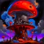 Placeholder: A fantabulous black, orange, and blue (((mushroom tower house))) erected atop a (geologic pillar), surrounded by the uncanny imaginative ((( swirling skies))), offset by the stark hues of a (neon-tinged nebulous space scape), within. captured by the hand a skilled master painter with a focus on (softly blurred compositions and voluminous lighting).