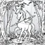 Placeholder: Centaur, in Greek mythology, a race of creatures, part horse and part man. Make black and white cute drawing of a centaur (part horse and part man) with black bold lines. Only outline, no grayscale. A centaur holding a bow and arrow in an enchanted forest.