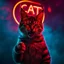 Placeholder: A CAT performing at dance club, his name CAT and looks crazy, looks very aggressive look, Neon lights and smog, Im a CAT SIGN ON WALL