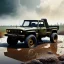 Placeholder: hyperrealistic shot, muddy military toy truck, monotone color palette, sharp focus, puddle reflection, tire water splash, refraction, mist on the horizon, shadowcast, detailed and intricate, cinematic composition, micro, tilt shift photography