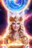 Placeholder: cosmic woman angels smile, admiral from the future, one fine whole face, crystalline skin, expressive blue eyes,rainbow, smiling lips, very nice smile, costume pleiadian, Beautiful tall woman pleiadian Galactic commander, ship, perfect datailed golden galactic suit, high rank, long blond hair, hand whit five perfect detailed finger, amazing big blue eyes, smilling mouth, high drfinition lips, cosmic happiness, bright colors, blue, pink, gold, jewels, realist, high commander,ufo rainbows