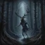 Placeholder: fine matte oil painting, dark gothic fantasy, dramatic, unsettling levitating mythical ethereal dark elf-stag hybrid in a dark misty primordial forest, disturbing, moody, malevolence and grace, intricately detailed, complex contrast, dynamic composition; cinematic lighting; extravagantly composed masterpiece, grand