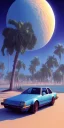 Placeholder: 1980's aesthetic vaporwave palm trees with spheres and car