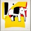 Placeholder: abstract art, elephant contrivance, by Joan Miro and VS Gaitonde, mind-bending abstract image, fragmented, subconscious deconstructivism, yellow and black and white and red color scheme