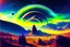 Placeholder: Alien landscape with Epic explanet with rings in the sky, valley, cinematic, impressionism influence, realistic painting