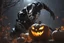 Placeholder: Venom pumpkin in nier automata artstyle, halloween them, winter, close picture, fantasy world, intricate details, highly detailed, high details, detailed portrait, masterpiece,ultra detailed, ultra quality