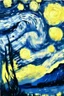 Placeholder: Starry night, Van Gogh, oil painting, blue, yellow, drawing