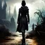 Placeholder: postapocalyptic black sister of Emma Watson, quarter profile, detailed visible face, intricately detailed face, perfect detailed eyes, detailed hair, detailed body, underwater city, gaudi, renoir, giger, wlop, golden ratio, perspective, intricate, highly detailed, soft, hyperrealistic, documentary,natural lighting,, sharp focus, puddle reflection, mist on the horizon, detailed and intricate,cinemaic off axis composition, tilt shift photography, Nikon