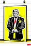 Placeholder: president donald trump in style of shepard fairy obama poster style gold colour stencil with american flag