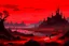 Placeholder: painting, landscape, artistic, illustration, artstation, black desert, pale red sky, large vamp, vereshagin style