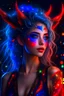 Placeholder: Beautiful demon queen dragon woman, upper body, two legs, beautiful detailed eyes, stars in the eyes, messy floating hair, colored inner hair, Starry sky adorns hair, Galaxy, depth of field, 8k, stain glass outfit, good hands, best shadow, best illustrates,