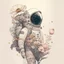 Placeholder: "floral astronaut" hand-drawn digital art, muted tones, flowers everywhere, REALISTIC