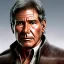 Placeholder: stunning photo realistic head to waist portrait of harrison ford as han solo in star wars with photo realistic short hair by Greg Rutkowski, Artgerm, WLOP, Alphonse Mucha, sharp focus, brown eyes,photo realistic skin, realistically and naturally weathered skin,space jacket from star wars, intricate, art background