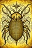 Placeholder: gothic, steampunk drawings of a beetle, sepia-toned