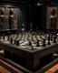 Placeholder: A dark brownish black shadowy chess themed stronghold designed in Maori sculptures painted by Mark Rothko