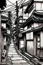 Placeholder: Japanese alleys, greyscale, thin line arts