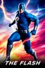 Placeholder: 1/4 side view, looking at the viewer, Movie Poster - "THE FLASH" - A massive, thick, extremely muscular, 7'8" tall man, ((skintight, formfitting, long-sleeved, Blue spandex bodysuit:1.5)), ((Silver knee-high boots:1.5)), ((Silver wrist gauntlets, blue fingerless gloves, silver, double holstered utility belt:1.5)), ((skintight, formfitting, blue spandex helmet with blue eye disguise,:1.5)), Running, multicolored lightning emanating from his body, an overly exaggerated muscular stature