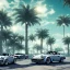 Placeholder: 1980's aesthetic vaporwave palm trees and spheres and Porsche with lightning