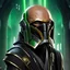 Placeholder: star wars bald male corellian jedi pilot wearing gunmetal grey and black old republic armored robes with gold trim inside the jedi temple holding a lightsaber with viridian green blade in left hand, centered head and shoulders portrait, hyperdetailed, dynamic lighting, hyperdetailed background, 8k resolution, volumetric lighting, light skin, fully symmetric details