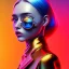 Placeholder: read head woman teenager, few freckles, gold teeth, leopard coat, purpurin, retro futuristic, latex dress, gradient color, BLUE, PINK, CYAN, neon, insanely detailed, 16k resolution, perfect eyes, cinematic smooth, intricate detail