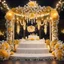 Placeholder: Hyper Realistic Beautiful Traditional Wedding Stage decorated with different Yellow & White flowers & wedding lights at Night