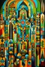 Placeholder: A (((contemporary Cubist-style art piece))), representing modern Saudi and Islamic art, with vibrant colors and geometric patterns, reflecting both traditional and contemporary influences