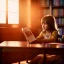 Placeholder: girl sitting in a library, hot girl, hd, bright light, glossom, 8k, poster, mystery, power, money