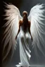 Placeholder: full body woman angel from back wings coming from her back, angel wearing long tunic hyper realistic