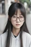 Placeholder: 15 years old chinese girl with glasses long hair with bangs