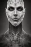 Placeholder: Surrealistic black metal facepaint man portrait with geometric structure