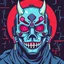 Placeholder: 8 bit pixelart cyberpunk,Hannya-Maske, Comic style