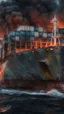 Placeholder: ,surrealism of the dark of a nightmare , hyper photorealistic, hyper detailed dark art color, high resolution, fog, octane render, tilt shift, HDRI Environment, all pictures dark gray, a submarine on fire