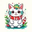 Placeholder: cute cat Cartoon for Christmas Day ,Colorful Holiday T-Shirt Design, transparent,no background