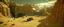 Placeholder: Video game. Canyon in the yelloy light desert. Abandoned cars in the desert. Bunker gates bascground. Luna background.