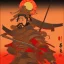 Placeholder: Single human Samurai Japanese Ukiyo-e, red sun in the background