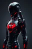 Placeholder: Black colour cyborg man with crimson highlights full body