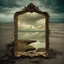 Placeholder: cursed mirror that reflects photo negatives of mournful faces, by Yves Tanguy and Brooke Shaden, color photorealism, natural colors, palpable textures, distinctive visceral style, detailed line work, surrealism powerhouse, opulent shadows, menacing illusions.