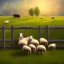 Placeholder: sheep grazing in a field with a few fences