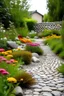 Placeholder: garden design with perennial flowers. where diffrent stones materials are in focus
