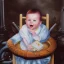 Placeholder: a baby in a fantasy card illustration, cartoon style