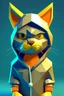 Placeholder: low poly playstation 1 chracter of a happy cat in a hoodie witha retro gam on the hoodie