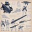 Placeholder: ConceptSheet blueprint [illustration by Angus McBride] Bounty Unit Loadout Concept: helmet, armour, and weapons with their blueprint: assault rifle, sniper long rifle, pistol, and all the package of a hunter